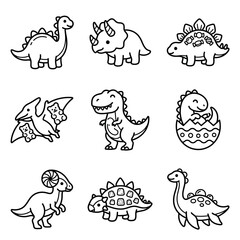 Obraz premium Cute Dinosaur Collection: Kawaii Cartoon Style Outline Illustrations