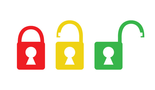 Colorful Padlock Icons Showing Locked, Unlocked, and Open States

