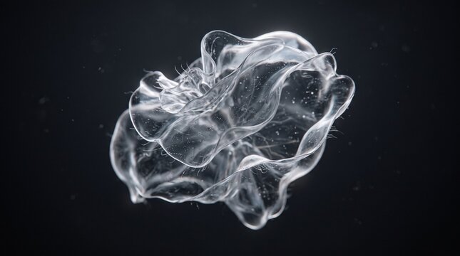 Blue Smoke Jellyfish Shape on Black Background with Smooth Curves, Flowing Waves, Abstract L