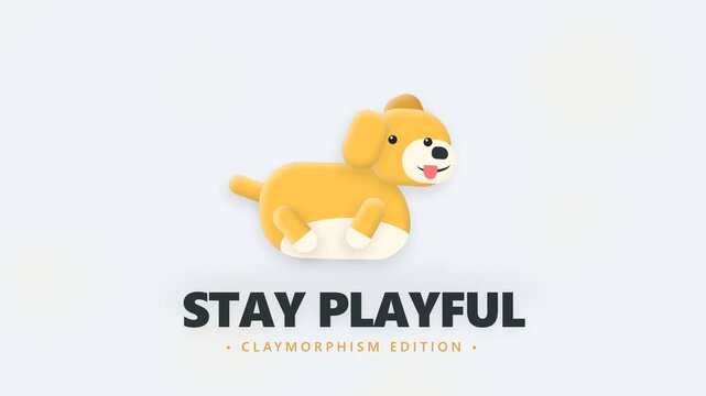 Cute cartoon puppy illustration in a modern claymorphism style with the text stay playful.
