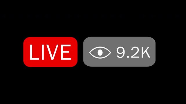 live streaming counting views icon 10k or 10000 views, social media peak view, red button live and view eye icon sign with counting number 0 to 10000 animation on transparent background, 4k video
