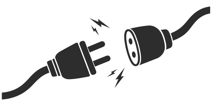 Unplugged Electrical Power Cord and Disconnected Plug Safety Icon.
