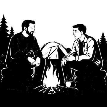 Two Men Sitting Around a Campfire Sharing Stories 4