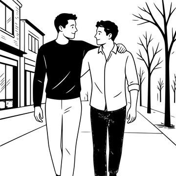 Two Men Walking with Arms Around Each Other's Shoulders 4