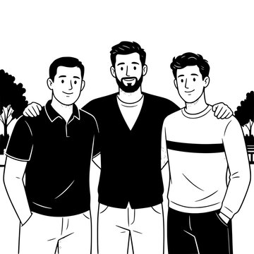 Three Men with Arms Around Each Other's Shoulders