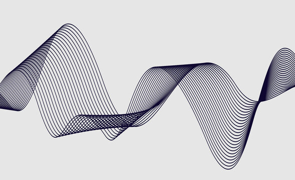 Dark purple flowing wave vector line on light grey background for tech design.