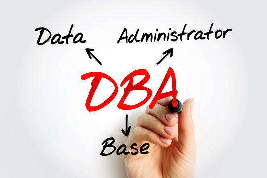 DBA Database Administrator - information technician responsible for directing or performing all activities related to maintaining performance and security of a database, acronym text