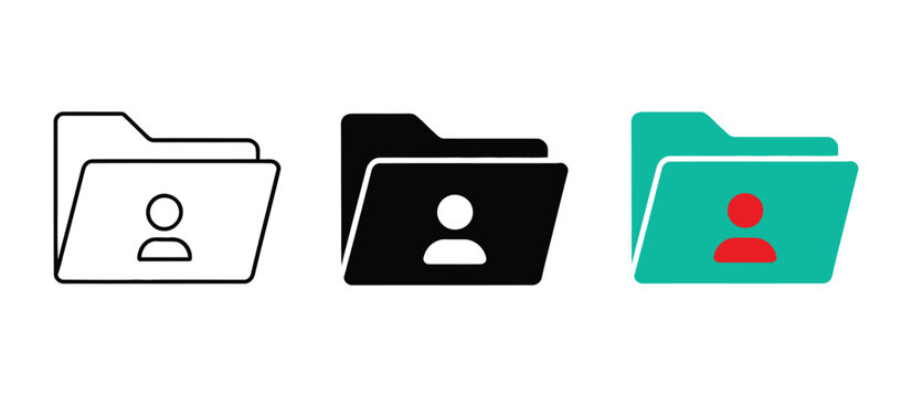 User folder vector icon set, personal profile data archive symbols, secure document storage, account management interface elements