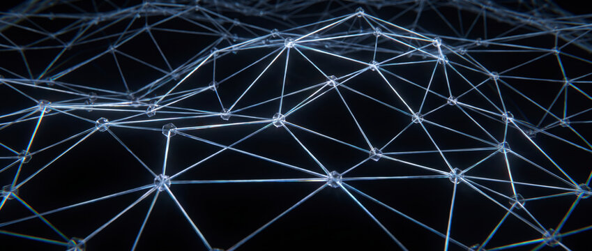 Intricate blue wireframe lattice of interconnected nodes forming a futuristic digital network