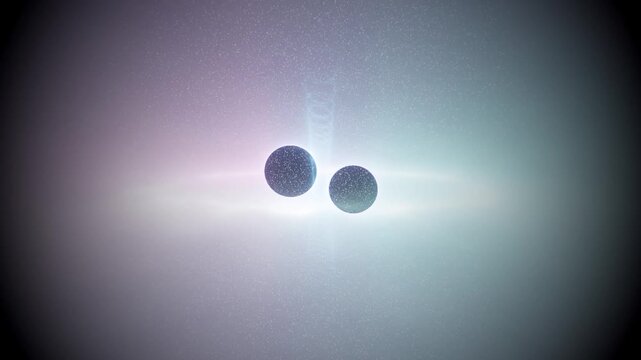 Futuristic Binary Star Void Collision with Photon Burst Motion Graphics VFX. Orbiting Twin Singularity Cores with Bright Energy Rays and Gravitational Wave Sci-Fi Background