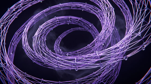 Nested violet wireframe rings coiling inward to form a hypnotic concentric spiral pattern