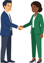 Fototapeta premium Successful Corporate Business Handshake Between Diverse Businessman and Businesswoman Closing a Deal or Agreement Isolated Flat Vector Illustration