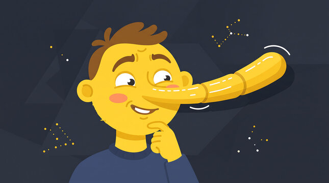 Funny Conceptual Illustration of Lying and Deception with Long Nose