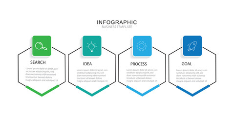 Obraz premium modern infographics options banner 4 Steps Infographics Design Template, workflow layout, rectangular diagram, brochure, report, presentation, web design Editable Vector illustratio