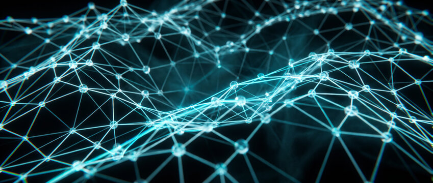 Rolling blue wireframe waves forming a vast interconnected futuristic network terrain
