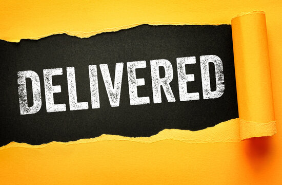Delivered text displayed under torn paper design. Creative message layout with bold grunge font, ideal for shipping notifications, business communication, or service updates