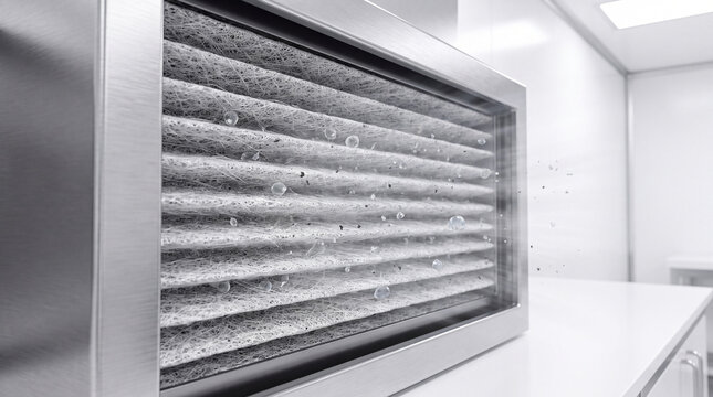 HEPA Air Filter Unit Capturing Airborne Pathogen Droplets in Lab