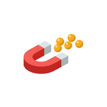 Red horseshoe magnet attracting golden spheres for marketing lead