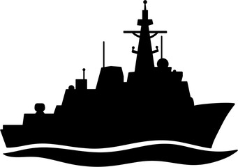 Naval Warships on Ocean Waves in Black Silhouette © IKKI