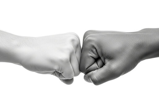 Two people making a fist bump gesture of unity