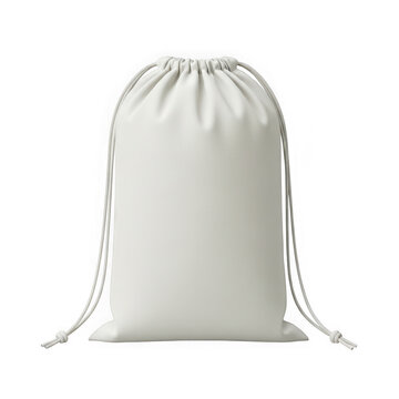 Blank white fabric drawstring bag for branding and design isolated on transparent background