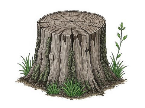 Old tree stump with grass and moss
