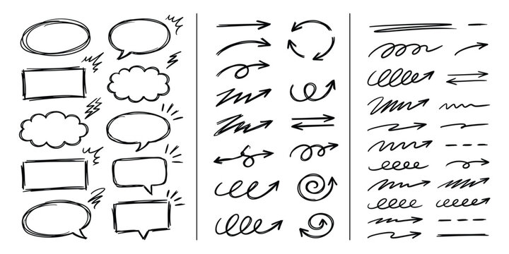 sketch line frames pointers boodle arrow circle oval and square shape frame check mark