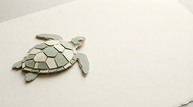 Paper sea turtle craft on textured white paper background for creative design projects