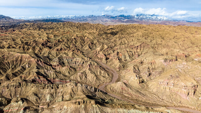 Aerial view of red bed hilly landform, Jupiter Valley, Zhangye Global Geopark, Gansu, China