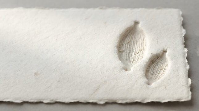 White handmade paper texture with embossed leaf imprint for artistic background design
