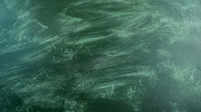 Close Up View of an Empty Green Chalkboard with Wiped White Chalk Residue Smudges Across the Back