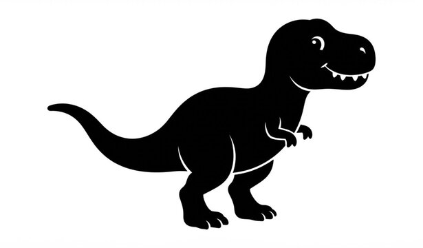 Cute Dinosaur Silhouette Black Vector Illustration for Children