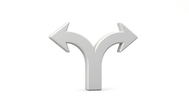 A single grey arrow splitting into two different directions pointing to the left and to the right side