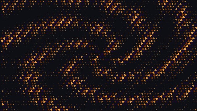 Dark background, with a swirling, pattern of small, golden triangle shapes, creating a textured, and rhythmic effect, with a metallic appearance