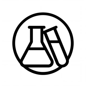Laboratory flask and test tube icon inside a circle