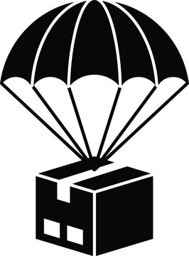 Air cargo delivery parachute shipping box icon vector illustration for logistics fast parcel distribution service isolated on white