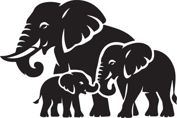 Abstract elephant family silhouette illustration with large adult two calves unity strength bond smooth lines black design modern vector art © asghar