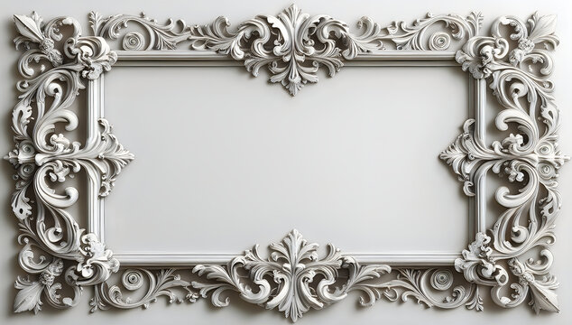 Ornate silver vintage picture frame with decorative patterns illustration