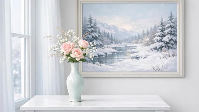 Soft pink roses bloom in a delicate vase