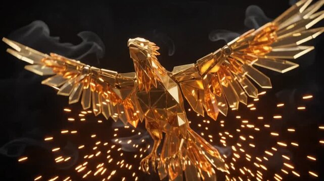 Abstract Geometric Golden Phoenix Spreading Wings