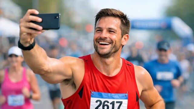 Athlete smiles while running a race