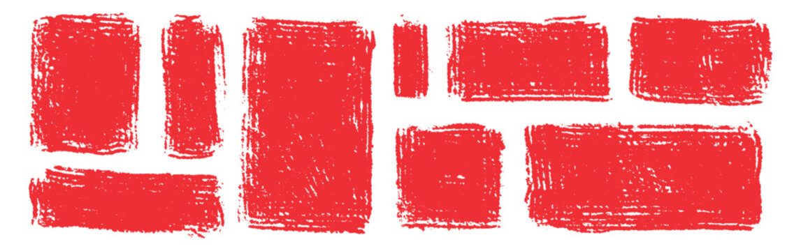 Vivid red grunge rectangles create rough painted blocks on clean white background with distressed edges and handmade texture ideal for banners posters labels branding layouts and graphic design