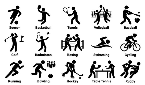 Sports Games Athletic Activities Solid Pictogram Icon Vector Collection