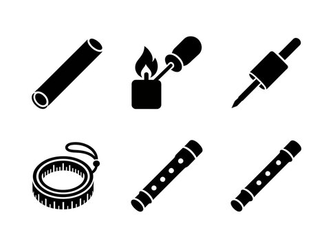 Set of black glyph icons depicting various everyday objects and traditional items
