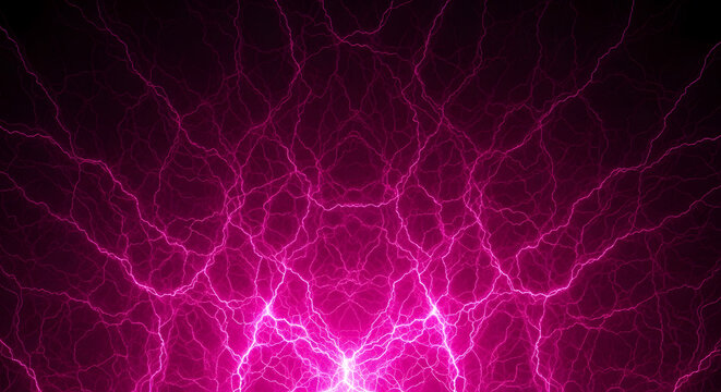 Abstract Pink Lightning Bolt High Voltage Energy Arc Plasma Electric Spark Black Background Science Concept