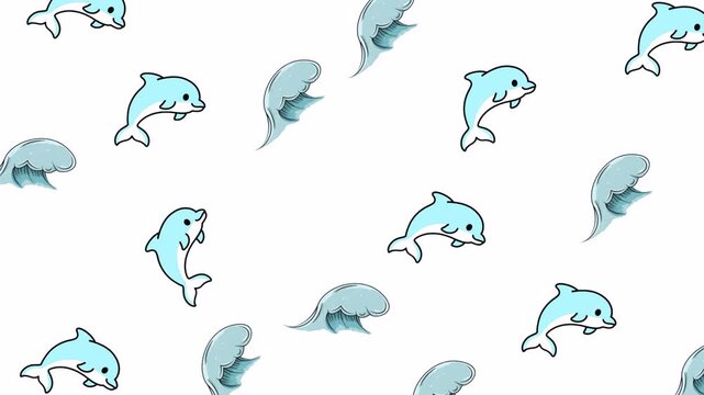 Seamless pattern of playful dolphins and ocean waves