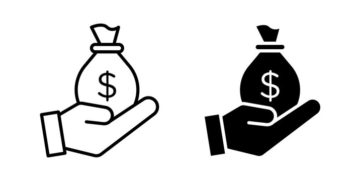 Hand holding a money bag icon