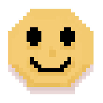 Pixel art yellow smiling face icon badge