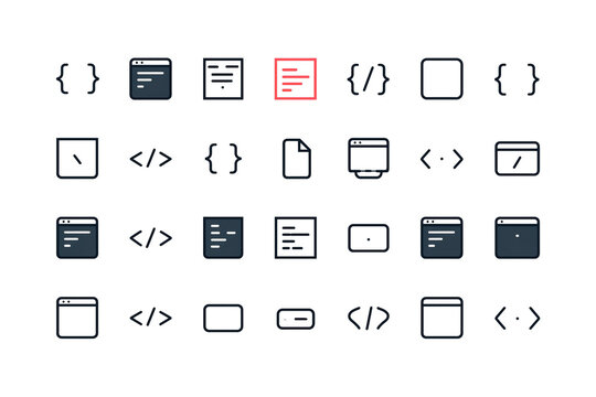 Collection of minimalist programming and code icons arranged in a grid for web development projects