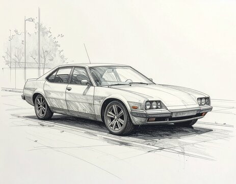 手描きスケッチ 鉛筆 一台の車